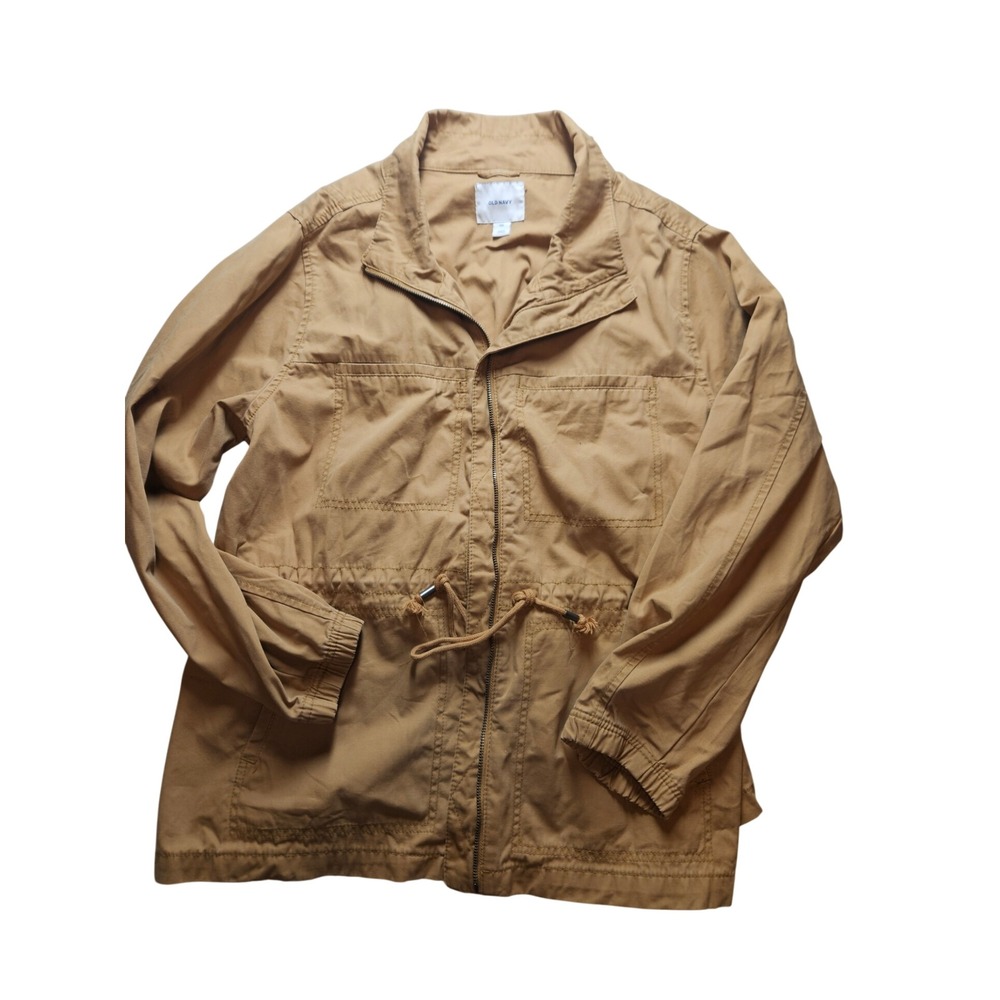 Old Navy Womens XXL Tan Khaki Cotton Utility Field Jacket Full Zip Drawstring